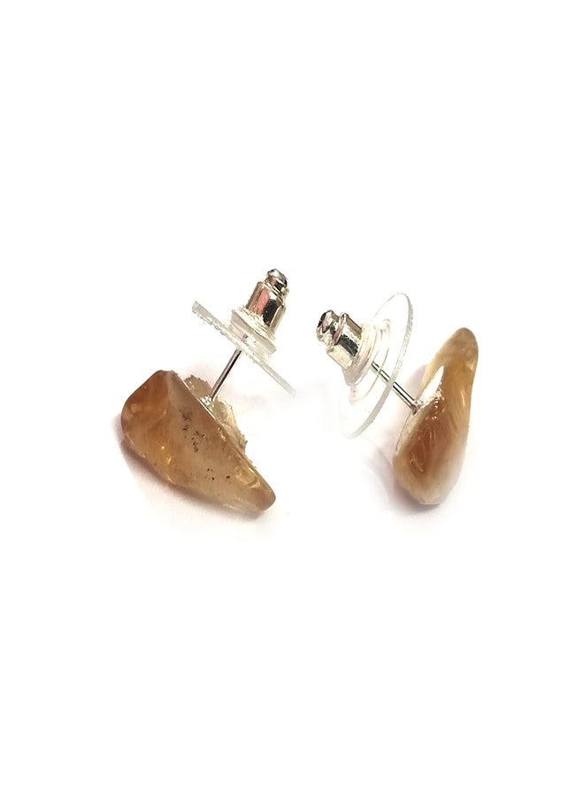 Astroghar Natural Citrine Crystal Raw Rough Polished Uneven Shaped Chips Crystal Stud Tops Jhumka Earring Ear Ring Pair For Women And Girls - Image 1