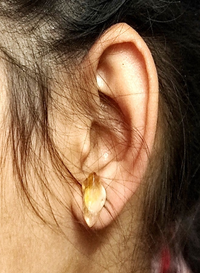 Astroghar Natural Citrine Crystal Raw Rough Polished Uneven Shaped Chips Crystal Stud Tops Jhumka Earring Ear Ring Pair For Women And Girls - Image 3