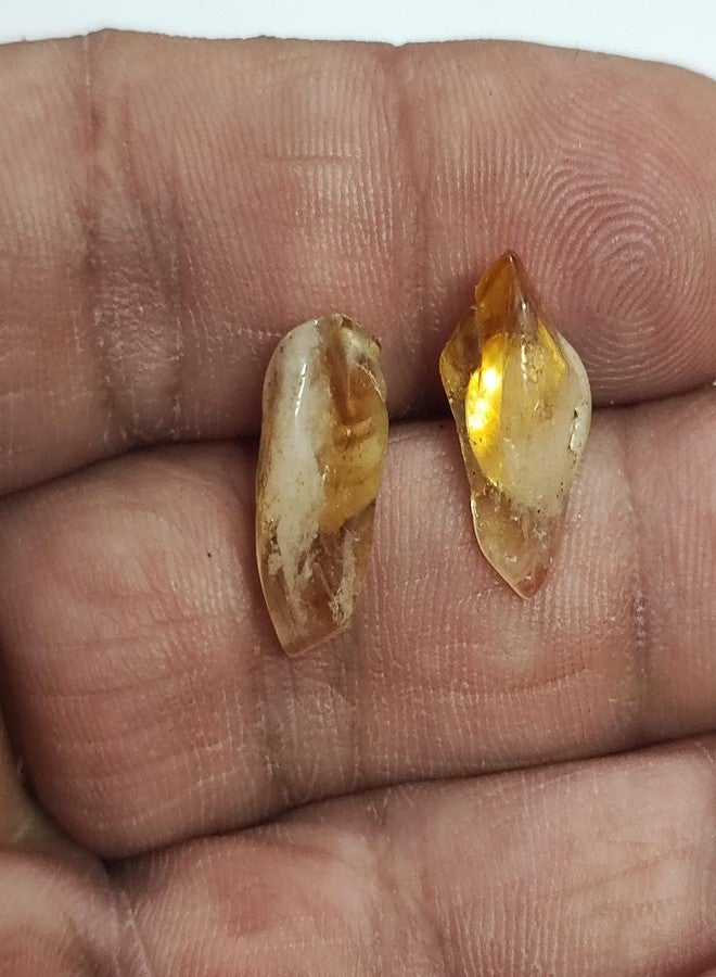 Astroghar Natural Citrine Crystal Raw Rough Polished Uneven Shaped Chips Crystal Stud Tops Jhumka Earring Ear Ring Pair For Women And Girls - Image 2