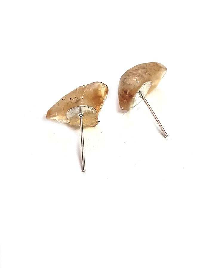 Astroghar Natural Citrine Crystal Raw Rough Polished Uneven Shaped Chips Crystal Stud Tops Jhumka Earring Ear Ring Pair For Women And Girls - Image 5