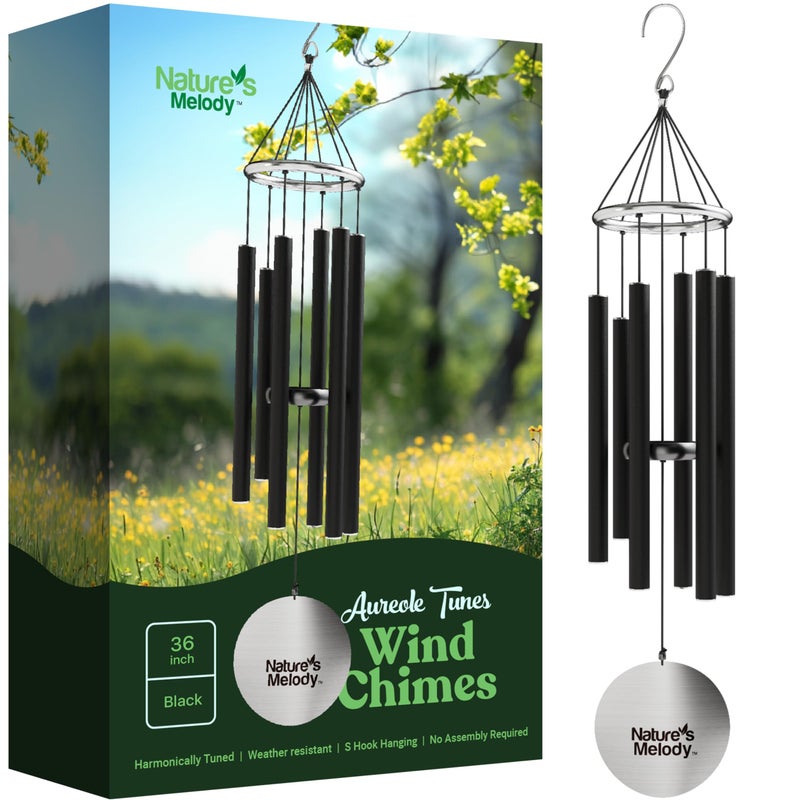 NATURE’S MELODY Natures Melody Aureole Tunes Wind Chimes Outdoor Windchime with 6 Tubes Tuned to E Pentatonic Scale 100 Rustproof Aluminum Powder Finish S Hook Hanger for Sympathy Memorial Gift or Zen Garden