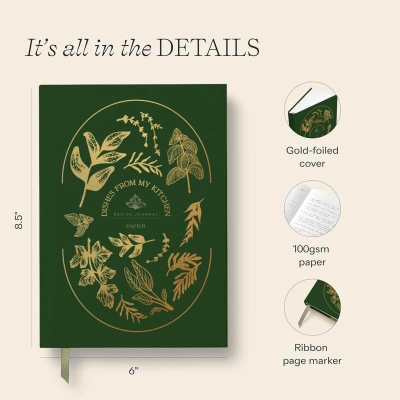 Papier Herb Garden Recipe Journal - Hardback Design | Blank Space To Plan Breakfast Lunch Dinner Dessert | Foodie Gift | Write Your Own Recipes, Notes, Ingredients & Tips | Size & Temperature Chart - Image 4