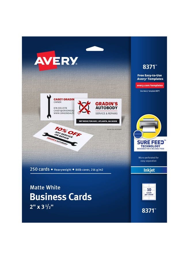 AVERY بطاقات عمل 5.1 سم × 11.9 سم، تقنية Sure Feed، لطابعات الحبر، 250 بطاقة (8371)، بيضاء - Image 1