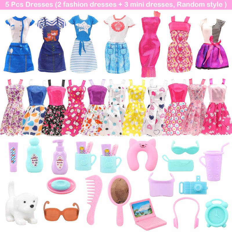 BARWA 32 Pcs Doll Suitcase Luggage Travel Clothes and Accessories for 11.5 inch Girl Doll Travel Carrier Storage, Including 1 Luggage 1 Suitcase 23 Travel toiletries 5 Dresses 1 Puppy 1 Computerâ€¦ - Image 4