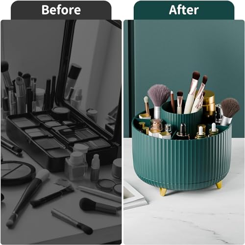 ZODZE 360° Rotate Makeup Brush Holder Organizer, Makeup Organizers Countertop, Makeup Organization and Skincare Storage for Vanity, Desktop, Bathroom (Green) - Image 3