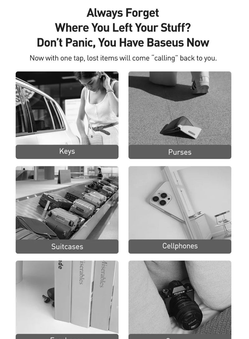Baseus Key Finder, Bluetooth Luggage Tracker Tag Locator, Smart Tracker For Suitcase, Replaceable Battery Smart Tag Item Finder Works With iOS and Android Devices White - Image 2