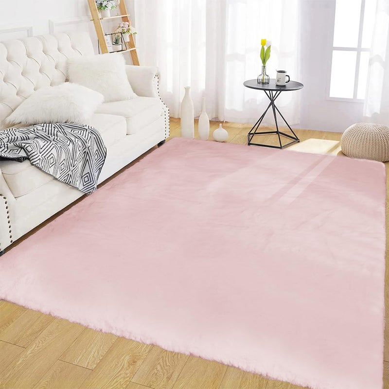 Latepis Pink Rugs for Bedroom Grils 4x6 Washable Fluffy NonSlip Rug Soft Faux Rabbit Fur Furry Rug for Living Room Playroom Nursery and Dorm