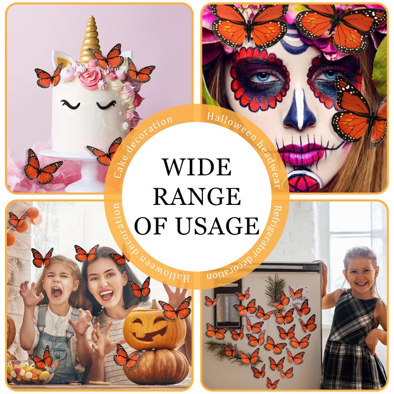 Luinabio Monarch Butterfly Decoration Halloween Fake Butterflies Artificial 3D Monarch Butterfly Wall Decor for Christmas Day of The Dead Party Favors (90 Pieces  4.72 Inch) - Image 4