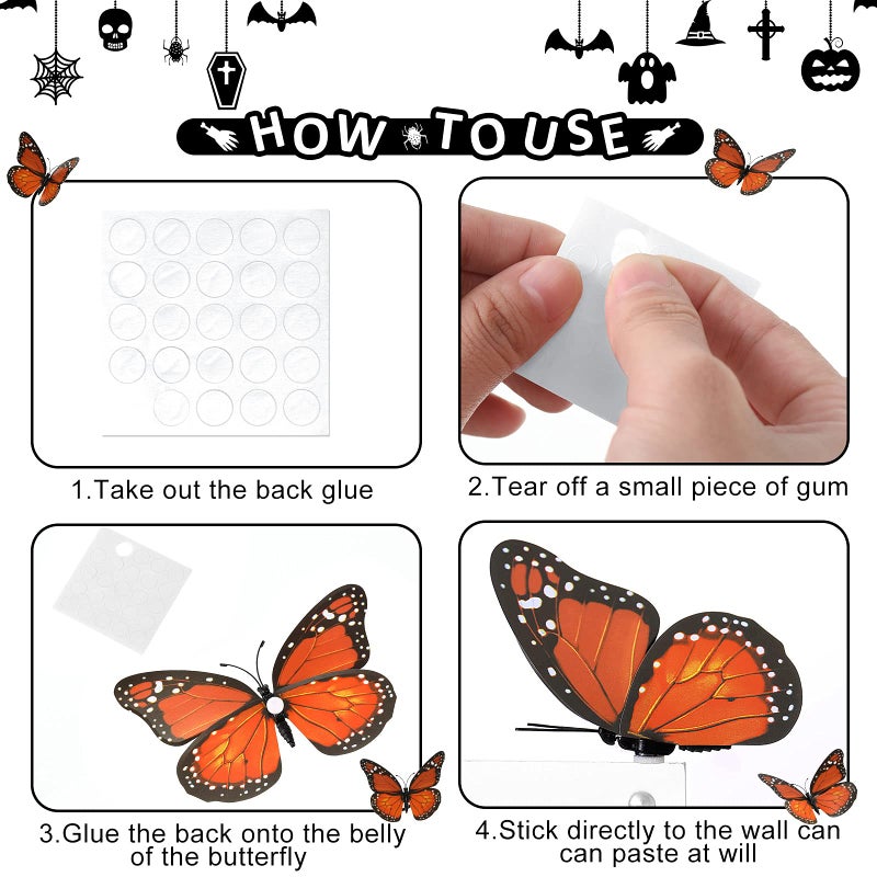 Luinabio Monarch Butterfly Decoration Halloween Fake Butterflies Artificial 3D Monarch Butterfly Wall Decor for Christmas Day of The Dead Party Favors (90 Pieces  4.72 Inch) - Image 5