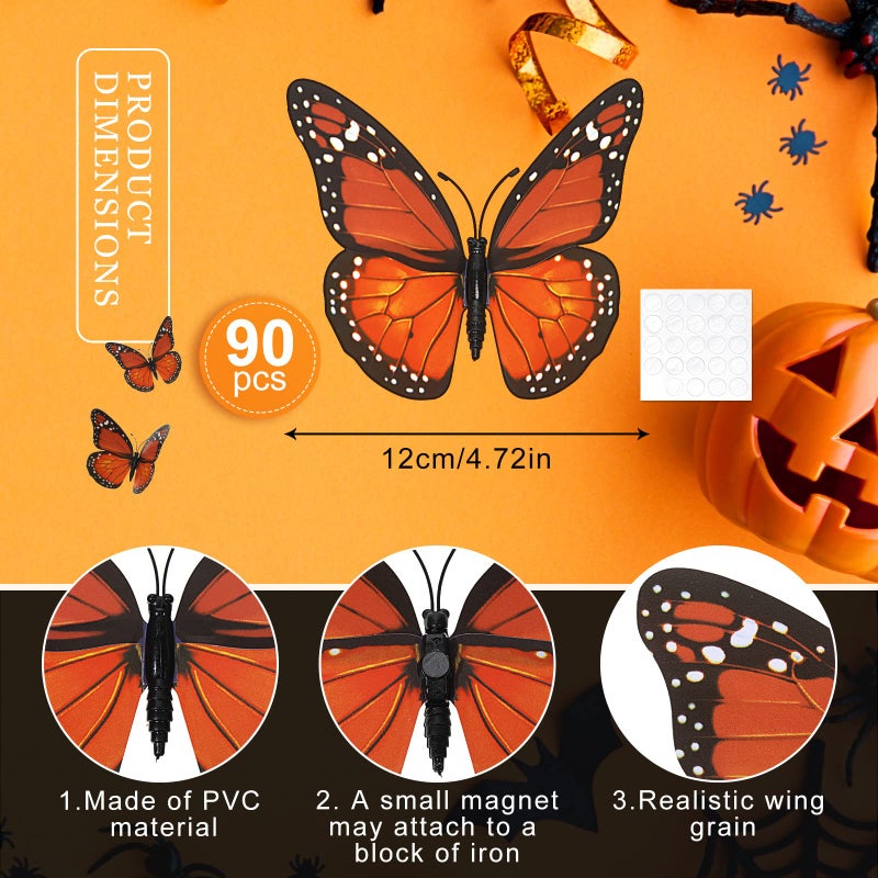Luinabio Monarch Butterfly Decoration Halloween Fake Butterflies Artificial 3D Monarch Butterfly Wall Decor for Christmas Day of The Dead Party Favors (90 Pieces  4.72 Inch) - Image 2