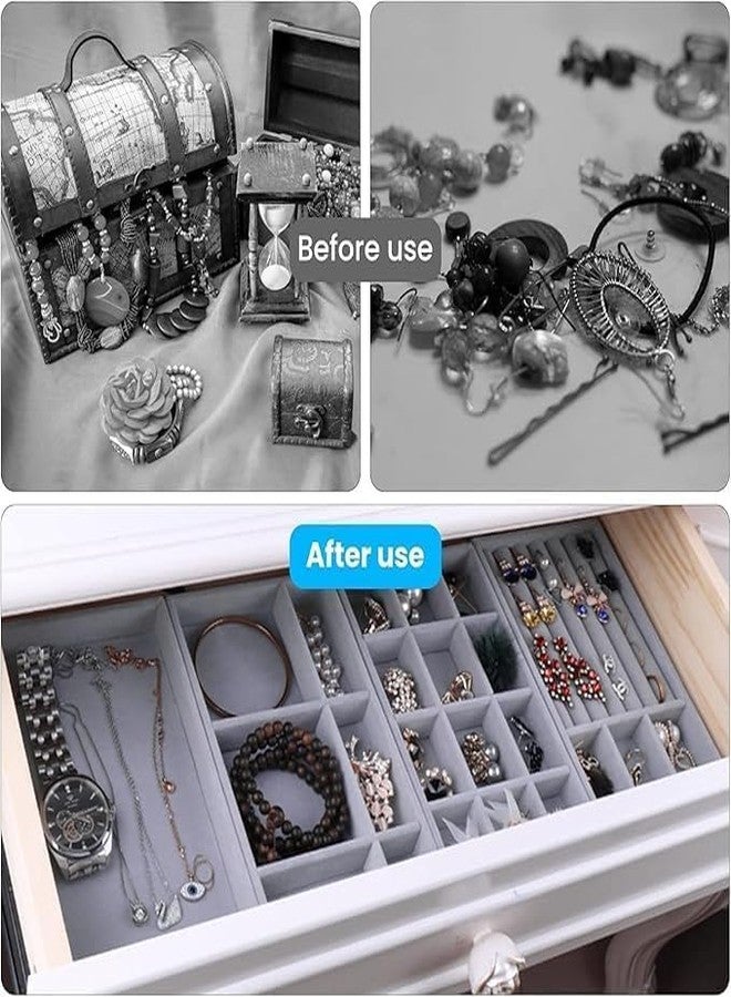 ShopBridge Stackable Velvet Jewellery Organiser Trays, Set of 4, Grey Storage Compartments for Rings, Earrings, Necklaces, Bracelets - Image 2