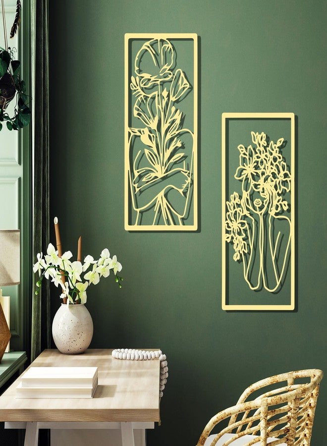 سندير أربع قطع من اللوحات الجدارية المعدنية، بتصميم تجريدي بسيط لامرأة، باللون الذهبي، رسم خطي معدني، ديكور منزلي معلق لغرفة النوم والمطبخ والحمام وغرفة المعيشة. - Image 5