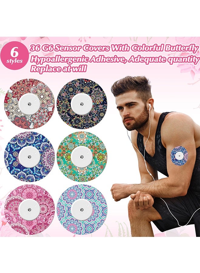 Peachjoy 36 Pack Adhesive Patch for Libre 2 Sensor, with Mandala Floral CGM Patches, Waterproof CGM Covers , Sweatproof Colored Sensor Glucose Monitor Protection Cover Split Backing Tape  - Image 3