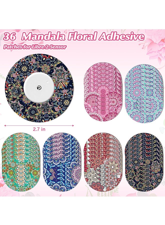Peachjoy 36 Pack Adhesive Patch for Libre 2 Sensor, with Mandala Floral CGM Patches, Waterproof CGM Covers , Sweatproof Colored Sensor Glucose Monitor Protection Cover Split Backing Tape  - Image 2