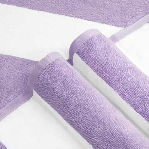 CLOWOOD Plush Oversized Beach Towel - Cotton 40 x 70 Inch Large Thick Purple Striped Cabana Pool Swimming Towel - Image 2