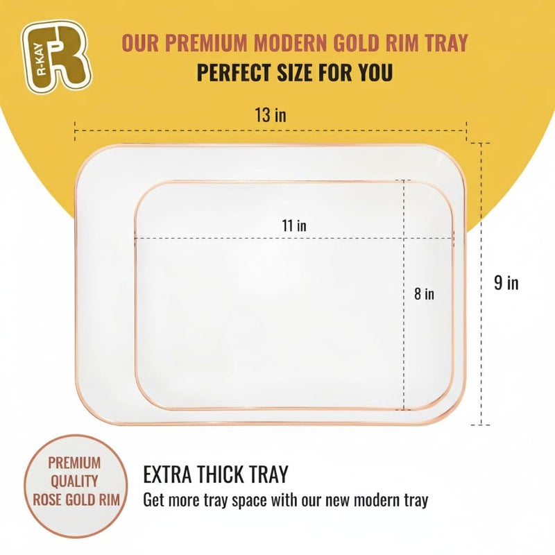 R-kay 3 Pack Rose Gold Plastic Serving Trays for Party - Rose Gold Serving Tray 8 x 11 Inch - Heavy Duty Dessert Trays for Food - Rectangular Party Serving Trays for Entertaining - Image 5
