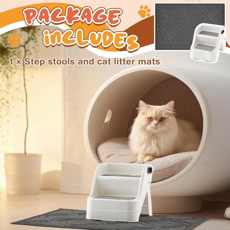 Marsui مارسوي 2 حزمة من منحدر القطط لصندوق القمامة مع حصيرة قمامة قطط 23x35 وحصيرة صندوق غير قابلة للانزلاق لصندوق تلقائي للحيوانات الصغيرة وكبار السن - Image 3