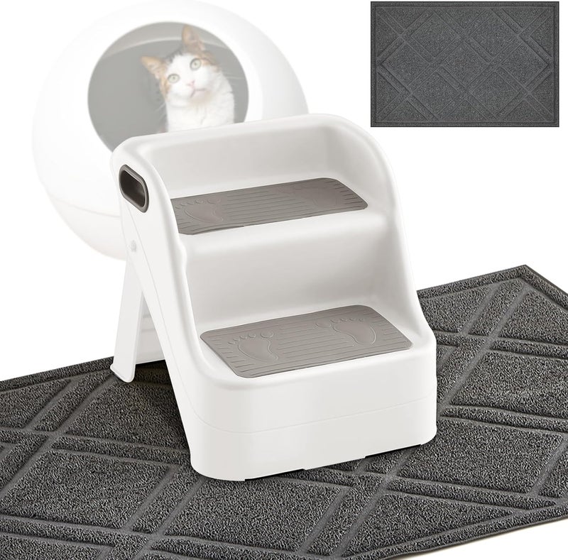Marsui مارسوي 2 حزمة من منحدر القطط لصندوق القمامة مع حصيرة قمامة قطط 23x35 وحصيرة صندوق غير قابلة للانزلاق لصندوق تلقائي للحيوانات الصغيرة وكبار السن - Image 1