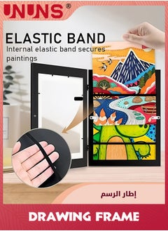 UNUNS إطار رسم، فتحة أمامية مقاس 8.5 × 11 بوصة A4 لعرض الأعمال الفنية، حامل تخزين، إطارات أعمال فنية للأطفال قابلة للتغيير للأعمال الفنية للأطفال، مشاريع فنية للأطفال، ديكور حائط، أسود  - Image 2