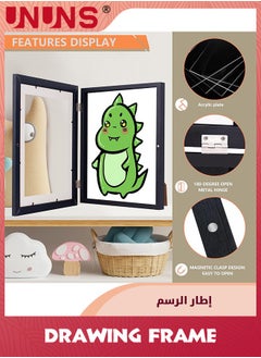 UNUNS إطار رسم، فتحة أمامية مقاس 8.5 × 11 بوصة A4 لعرض الأعمال الفنية، حامل تخزين، إطارات أعمال فنية للأطفال قابلة للتغيير للأعمال الفنية للأطفال، مشاريع فنية للأطفال، ديكور حائط، أسود  - Image 4