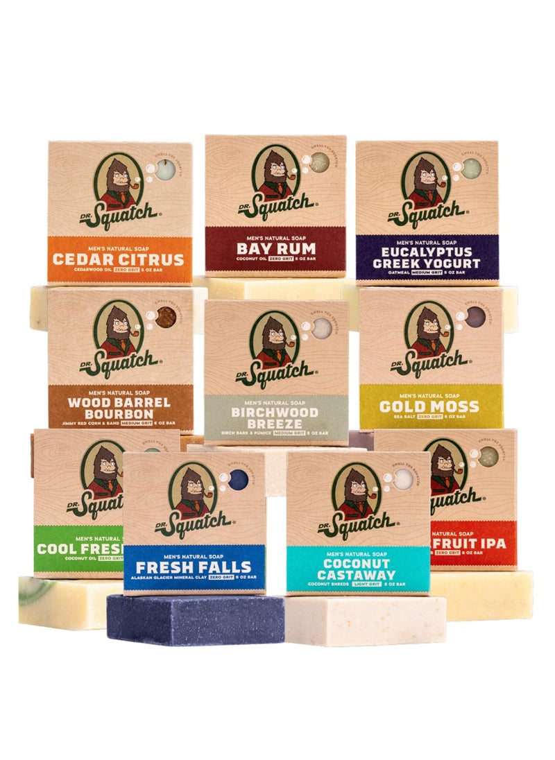 Dr. Squatch Dr. Squatch Men's Bar Soap Gift Set (10 Bars) – Men's Natural Bar Soap - Birchwood Breeze, Fresh Falls, Wood Barrel Bourbon, Coconut Castaway, Cedar Citrus, Bay Rum Soap, and more 