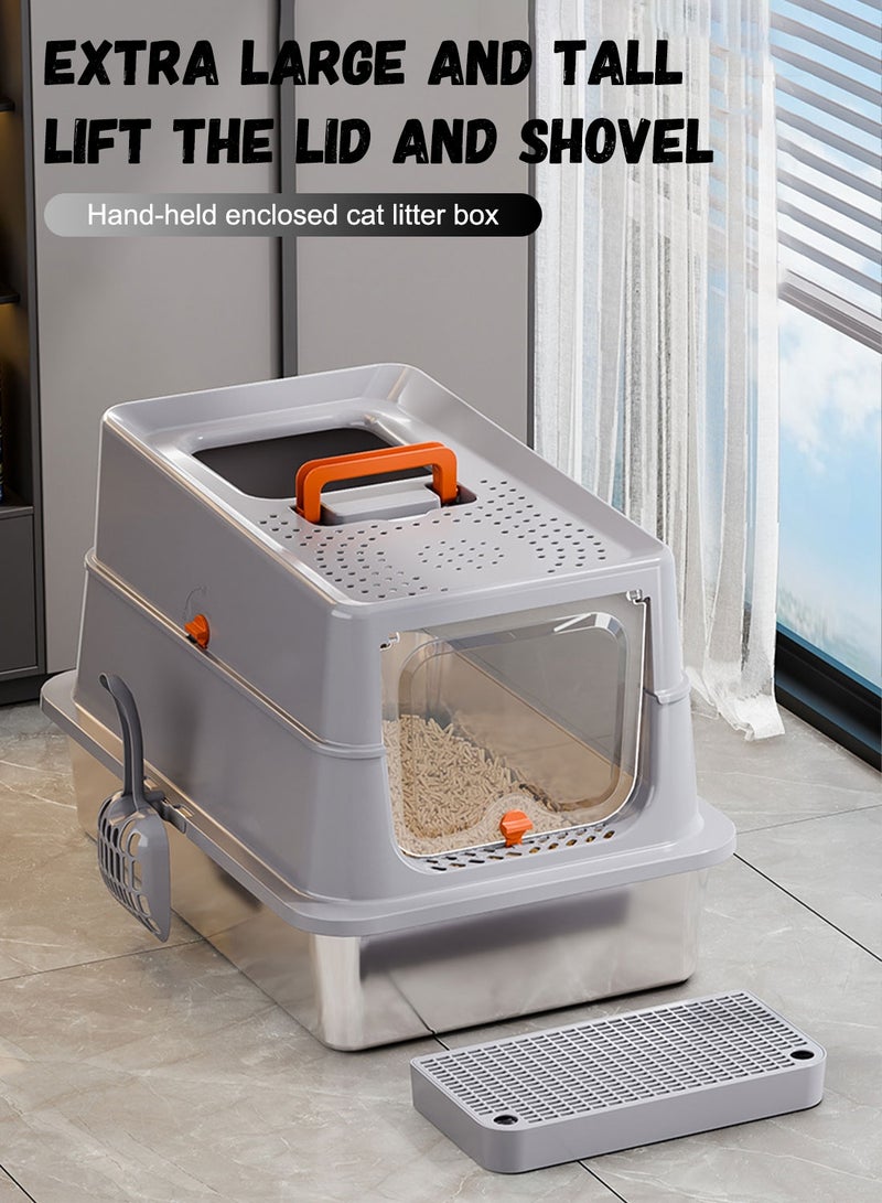 كيدل صندوق القمامة القط المحمول من الفولاذ المقاوم للصدأ مغلق صناديق القمامة القط مع غطاء الجوانب العالية غير اللاصقة ومكافحة التسرب - Image 5