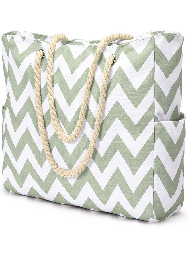 Becokan Beach Bags for Women Large Waterproof Beach Tote Bag Zipper Beach Bags Waterproof Sandproof Swim Pool Bag, Grey Green Wave, Large - Image 1