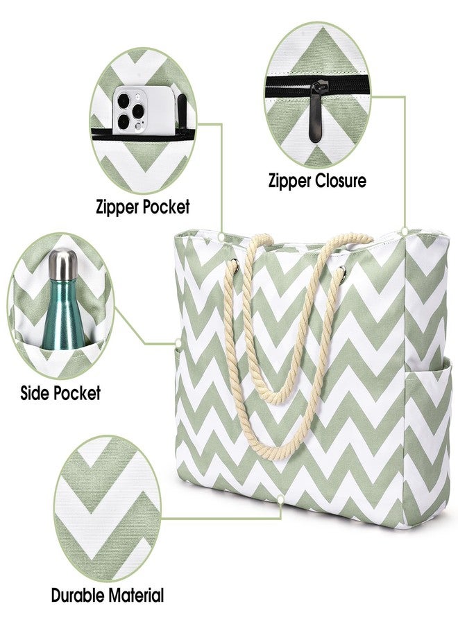 Becokan Beach Bags for Women Large Waterproof Beach Tote Bag Zipper Beach Bags Waterproof Sandproof Swim Pool Bag, Grey Green Wave, Large - Image 4