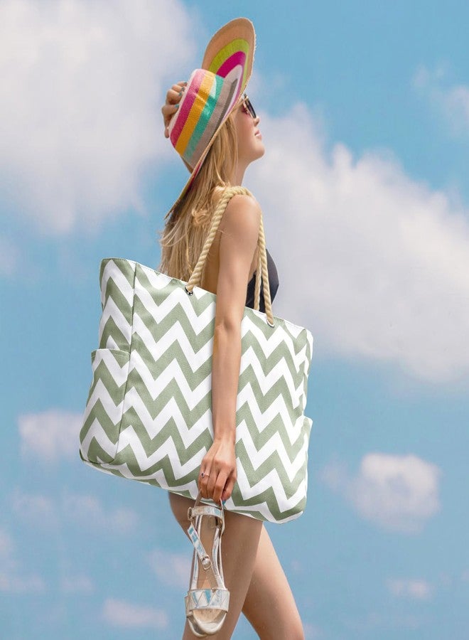 Becokan Beach Bags for Women Large Waterproof Beach Tote Bag Zipper Beach Bags Waterproof Sandproof Swim Pool Bag, Grey Green Wave, Large - Image 2
