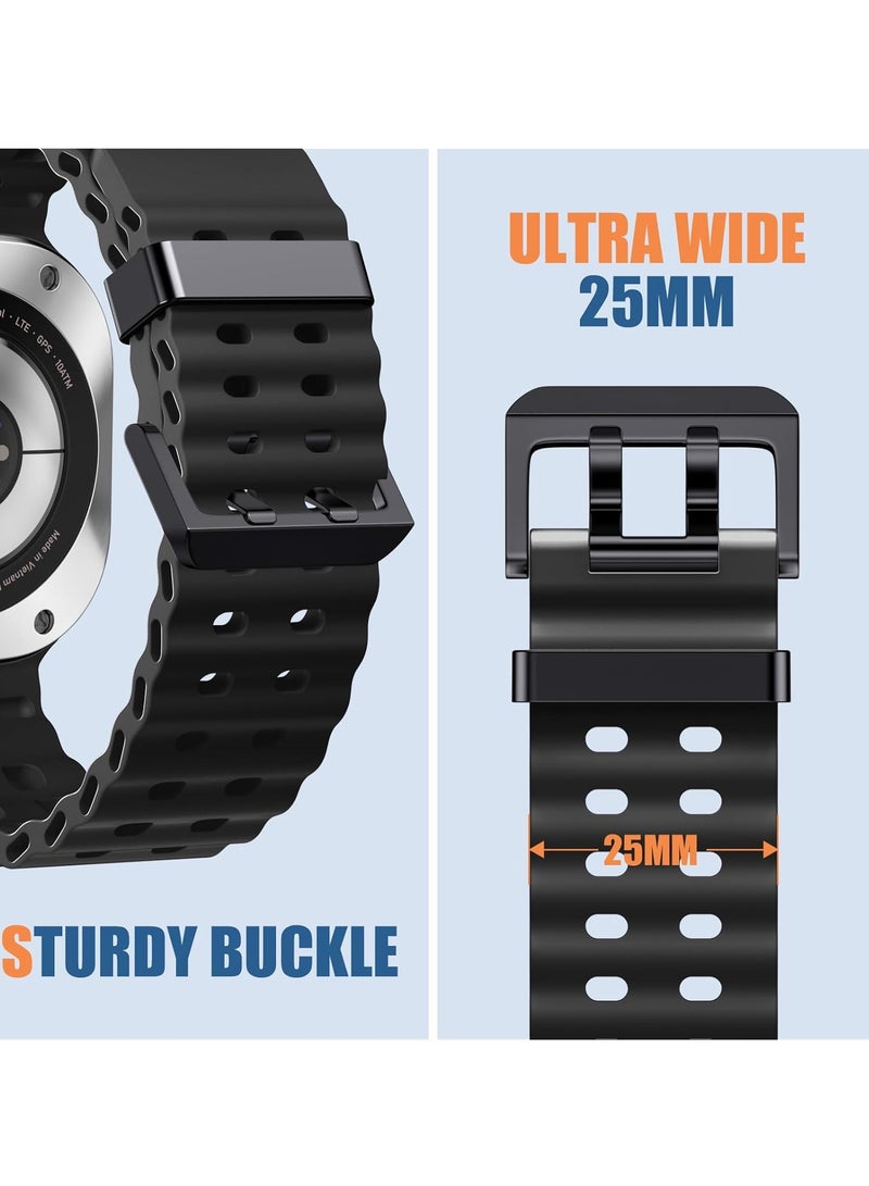 سوار سيليكون متوافق مع ساعة سامسونج جالاكسي واتش 7 ألترا 47 مم، سوار معصم قوي من المحيط مصنوع من سيليكون قابل للتنفس، سوار رياضي مقاوم للماء لساعة جالاكسي واتش ألترا، أسود - Image 2