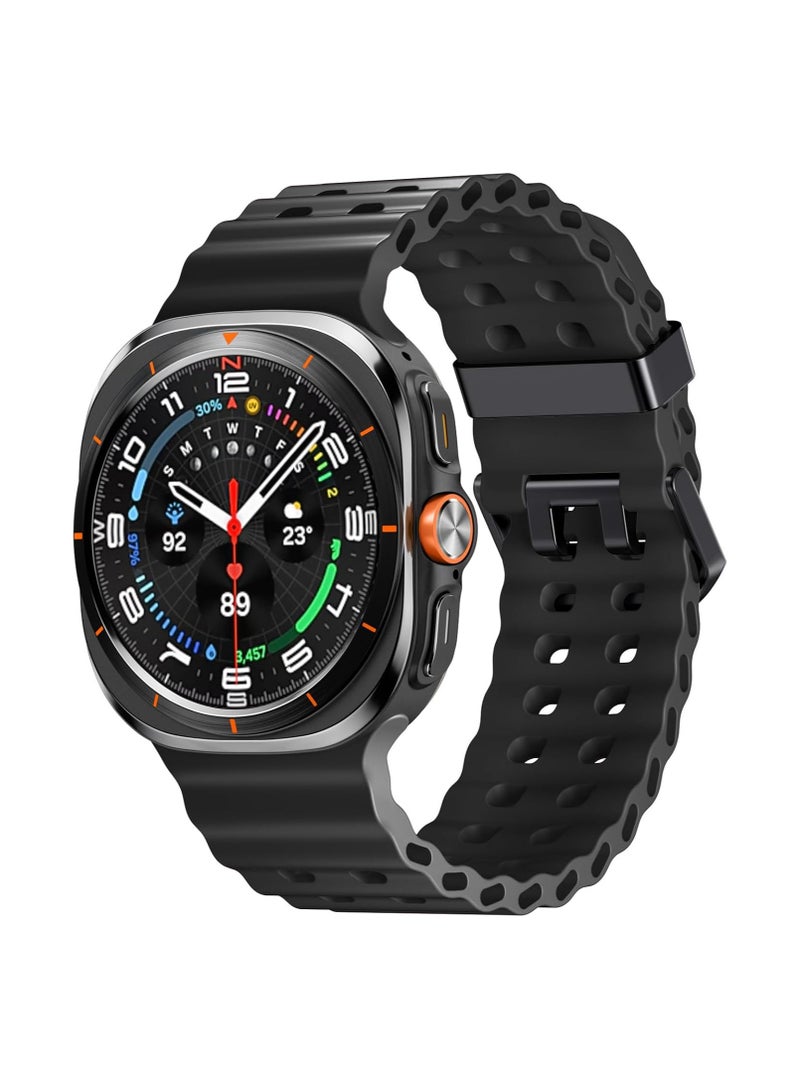 سوار سيليكون متوافق مع ساعة سامسونج جالاكسي واتش 7 ألترا 47 مم، سوار معصم قوي من المحيط مصنوع من سيليكون قابل للتنفس، سوار رياضي مقاوم للماء لساعة جالاكسي واتش ألترا، أسود - Image 1