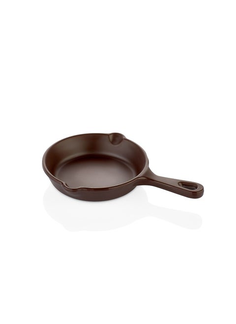 Melamine appetizer plate in the shape of a matte brown frying pan