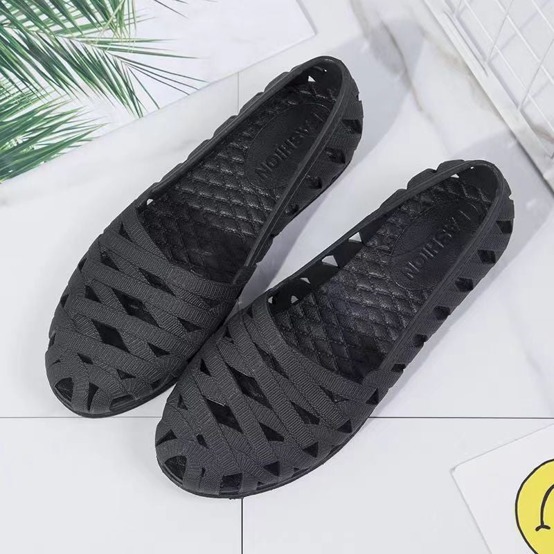 Womens Flat Sandals Summer Peep-Toe Foam Shoes 2093 Black  - Image 1