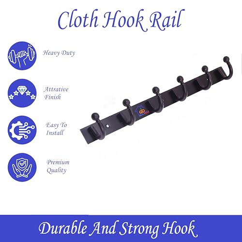 GHAR DWAR Heavy Duty Goli Stainless Steel Cloth Hanger Suitable for Bathroom Bedroom Kitchen Wall Hook Rail Hanging Scarf, Coat,Keys Tie Clothes Towel Door Robe Hanging (Pack of 4, Black 6 Hook) - Image 3