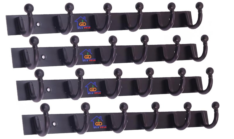 GHAR DWAR Heavy Duty Goli Stainless Steel Cloth Hanger Suitable for Bathroom Bedroom Kitchen Wall Hook Rail Hanging Scarf, Coat,Keys Tie Clothes Towel Door Robe Hanging (Pack of 4, Black 6 Hook) - Image 1