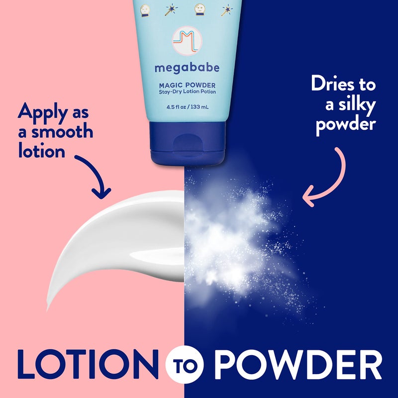 Megababe لوسيون ميغابيبي لامتصاص العرق - مسحوق سحري لوسيون يبقى جافًا إلى مسحوق | خالي من الألمنيوم، خالي من التلك | 4.5 أونصة سائلة - Image 2