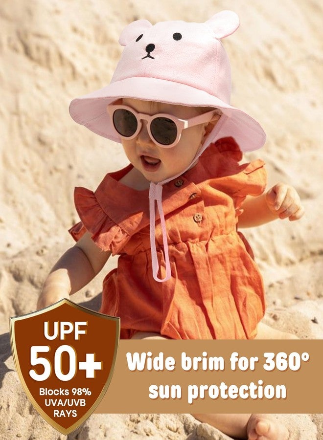 FURTALK Baby Toddler Sun Hat Wide Brim Baby Bucket Hats with Bear Ears Infant Beach Hat Pink - Image 3