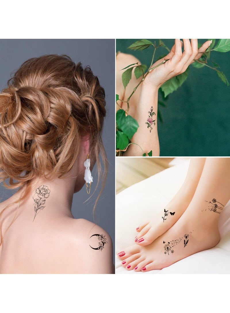 ORAINBOW Small Hand Flower Temporary Tattoos Realistic for Women and Teen Girls 15 Sheets Rose Lotus Daisy Butterfly Moon Stars Gift Tattoo Set for Face Neck Sternum Clavicle Arm Waist Belly Body Art  - Image 5