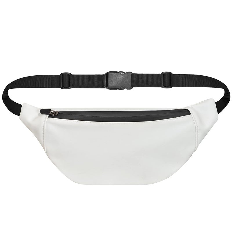Syutm Unisex Premium Leather Waist Pack Travel Handy Hiking Zip Pouch Elegant Style Document Money Phone Belt Sport Bag for Men and Women Adjustable Strap (Show White1) - Image 1
