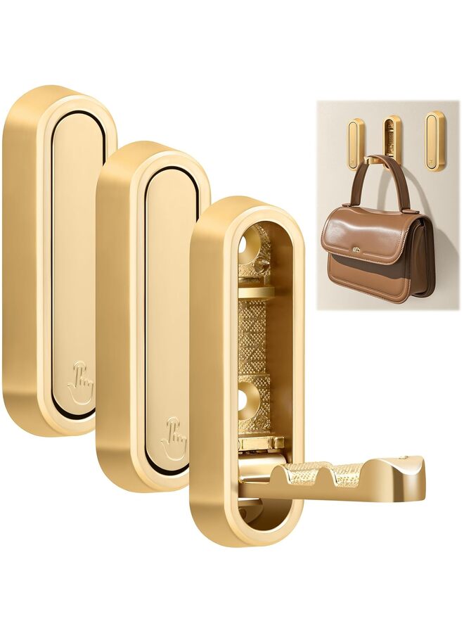 3 PCS Foldable Gold Zinc Alloy Wall Hooks - Heavy Duty for Coats, Towels, Backpacks, Bags - Brushed Gold Towel Hook for Bathroom, Closet, Entryway, Pool, and Kitchen  - Image 1