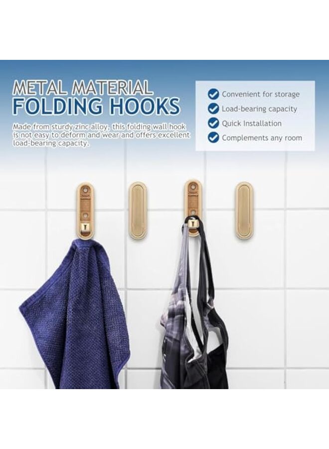 3 PCS Foldable Gold Zinc Alloy Wall Hooks - Heavy Duty for Coats, Towels, Backpacks, Bags - Brushed Gold Towel Hook for Bathroom, Closet, Entryway, Pool, and Kitchen  - Image 3