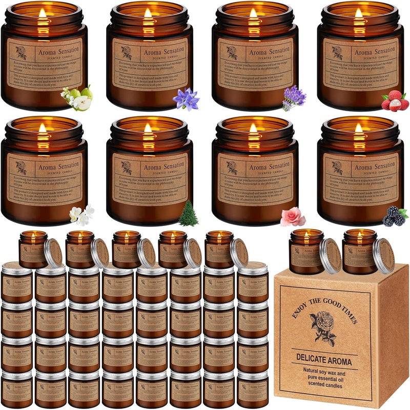 Mtlee MTLEE 48 Pcs Scented Candles Bulk Thank You Gift Candles Set for Women Aromatherapy Soy Wax Jar Home Long Lasting for Employees Wedding Mother's Day Teacher Birthday Gift(Amber) 