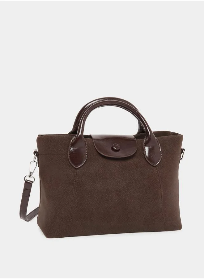 Styli Styli Solid Tote Bag with Contrast Dual Handle