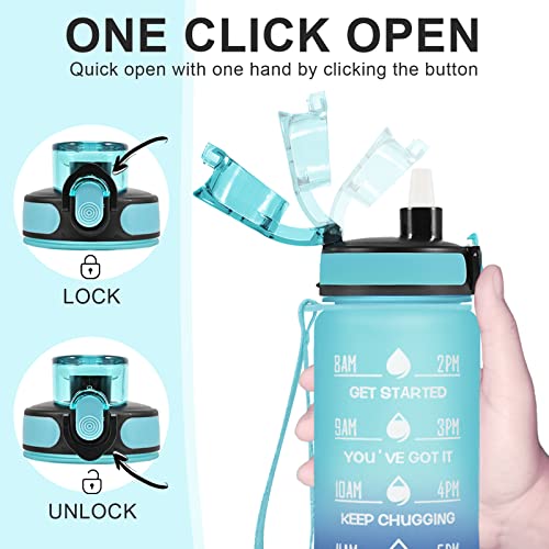Enerbone 32 oz Water Bottle, Leakproof BPA & Toxic Free, Motivational Water Bottle with Times to Drink and Straw, Fitness Sports Water Bottle with Strap for Office, Gym, Outdoor Sports, Green-Blue - Image 4