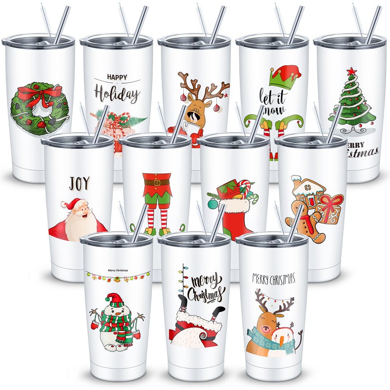 Suttmin 12 Pack 20oz Christmas Stainless Steel Tumblers Appreciation Gifts for Employees Teachers Family and Friends in Birthday Appreciation Week Christmas
