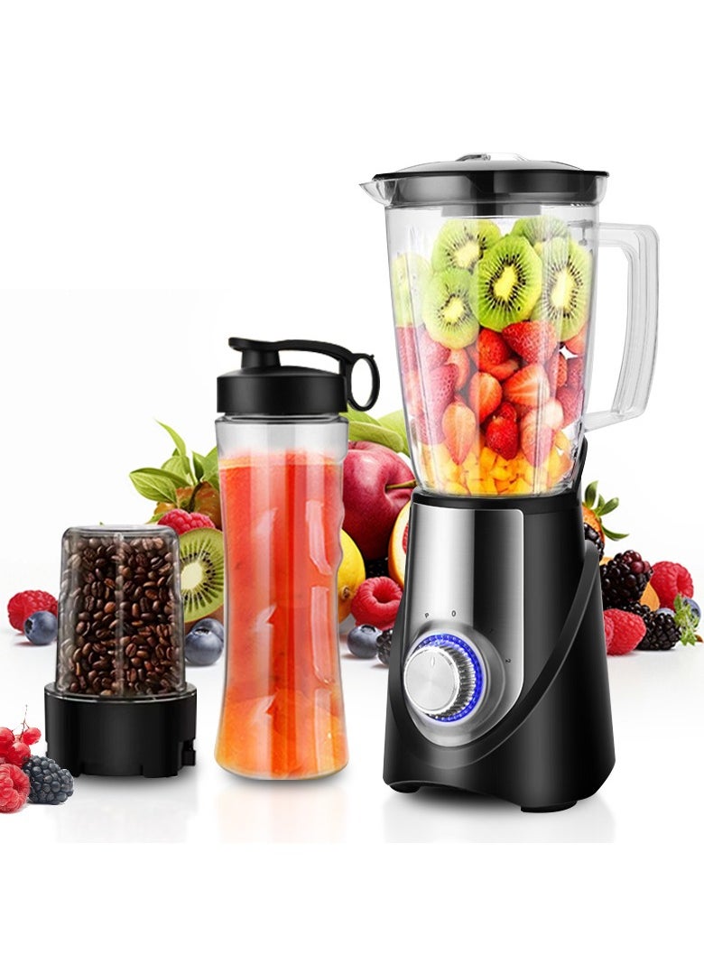 Perfin 3-In-1 Juicer Blender 600W Smoothie Blender, 1000ml Plastic Jar, 600ml Portable Sports Blender Cup and 150ml Grain Grinder, 3 speeds Settings with Pulse Mode  - Image 1