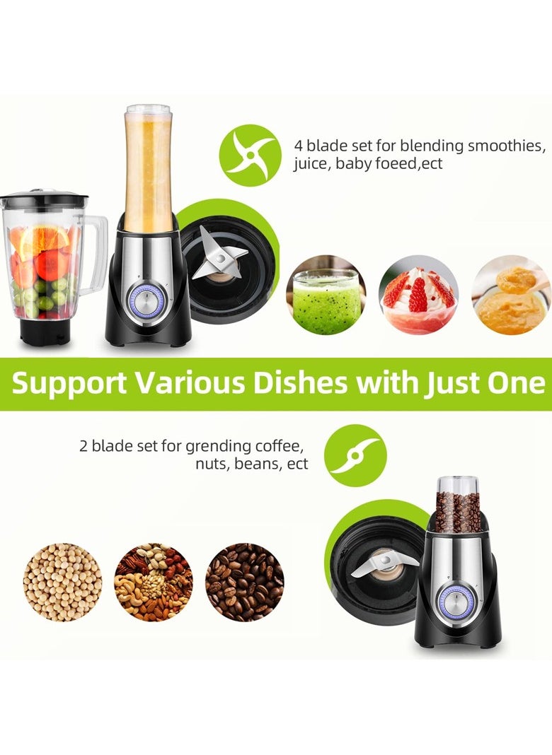 Perfin 3-In-1 Juicer Blender 600W Smoothie Blender, 1000ml Plastic Jar, 600ml Portable Sports Blender Cup and 150ml Grain Grinder, 3 speeds Settings with Pulse Mode  - Image 2
