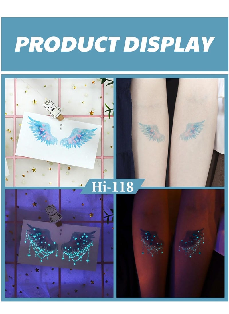 SYOSI 20 Sheets Glow In The Dark Butterfly Temporary Tattoos for Women Girls, Luminous Flower Butterflies Wings Kids Fake Tattoo Stickers Art Makeup Waterproof for Face Body Arm Party Favors  - Image 2