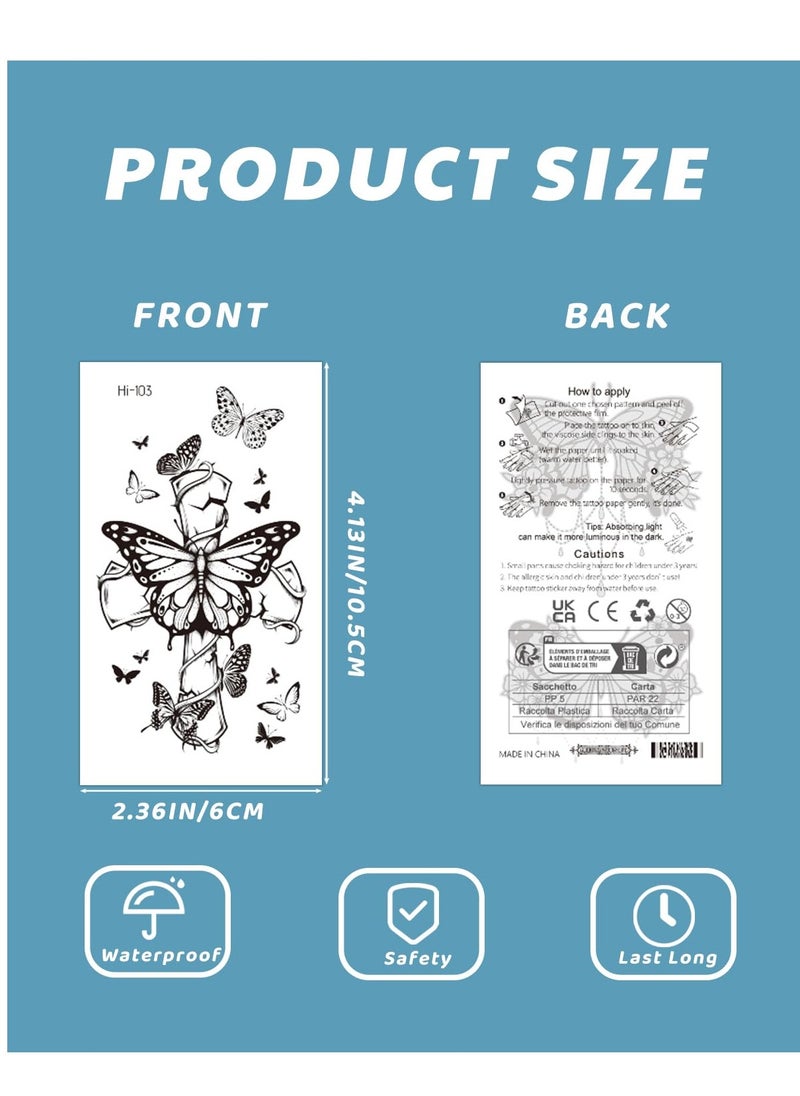 SYOSI 20 Sheets Glow In The Dark Butterfly Temporary Tattoos for Women Girls, Luminous Flower Butterflies Wings Kids Fake Tattoo Stickers Art Makeup Waterproof for Face Body Arm Party Favors  - Image 5