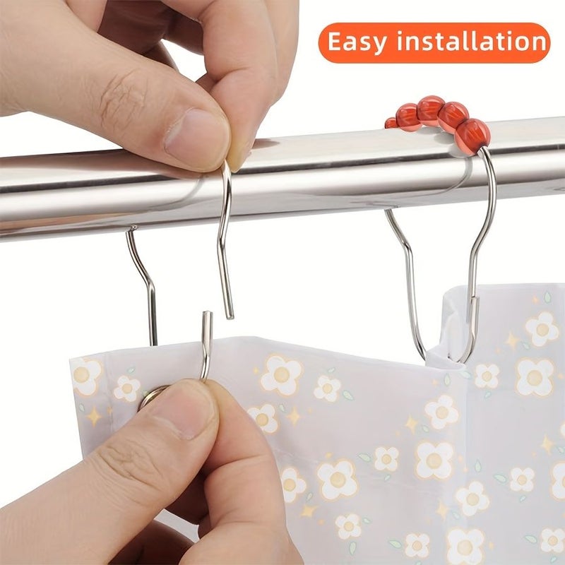 12 قطعة من خطافات ستارة الحمام باللون الأحمر البني، من الفولاذ المقاوم للصدأ، مقاومة للصدأ، ثقيلة التحمل. - Image 5